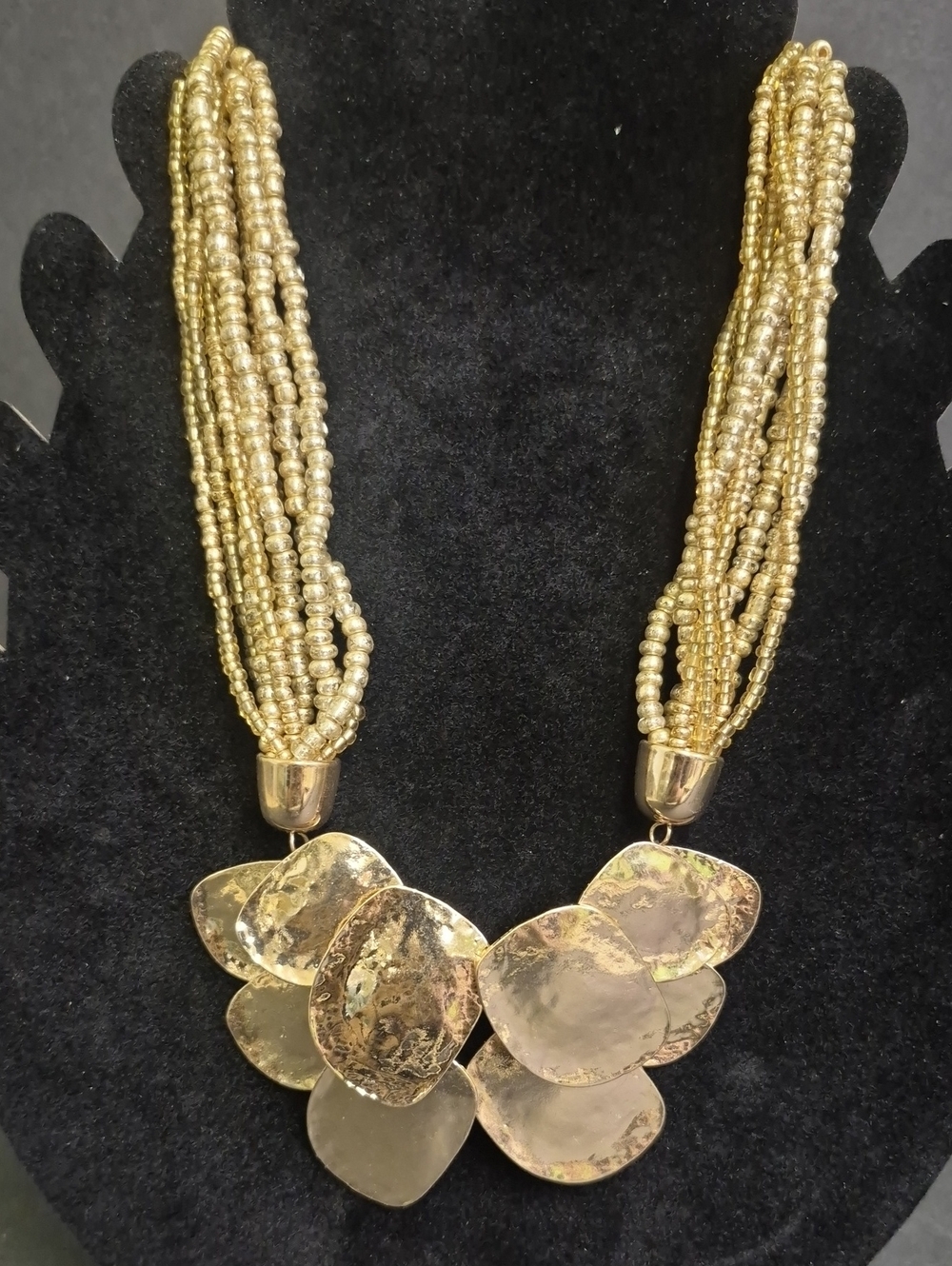 Gold Multi-Strand Glass And Metal Statement 19" In. Necklace - Unbranded